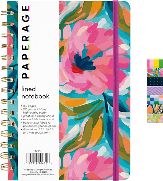 Painted Floral Hardcover Spiral Lined Journal Notebook